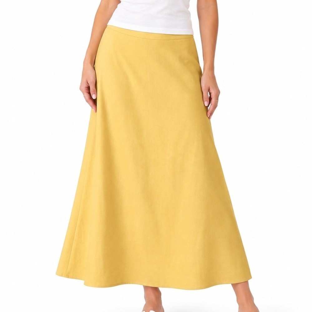 NWT OGL Lyocell Linen Blend A-Line Maxi Skirt Size S Dandelion Yellow Flared